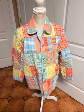 Alfred Dunner Kids Patchwork Quilted Shirt Jacket in Coral, Yellow, Blue & Green